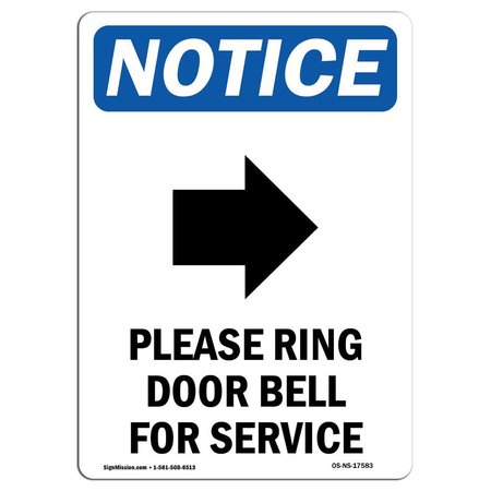 SIGNMISSION OSHA Notice, 7" Height, Please Ring Door Bell Sign With Symbol, 7" X 5", Portrait OS-NS-D-57-V-17583